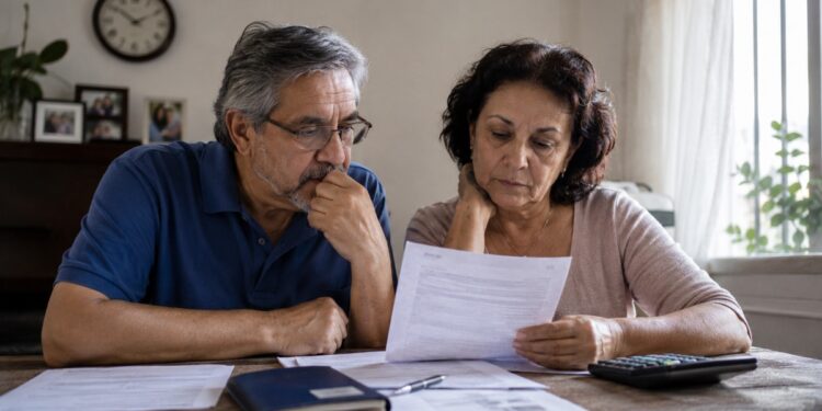 Imagem ilustrativa de casal conferindo documentos e contas em casa, em representação do debate sobre as propostas de mudança na aposentadoria