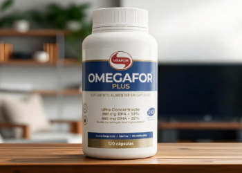 Suplemento Omegafor Plus destaque em ambiente residencial.