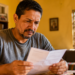 Imagem ilustrativa de homem lendo com atenção um papel dobrado sentado à mesa de casa, cena ligada à checagem de promessas de indenização que circulam pela internet.