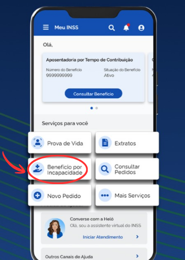 Tela do aplicativo Meu INSS destacando benefício por incapacidade.