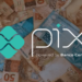 Logotipo do Pix sobre notas de 50 e 100 reais e texto “powered by Banco Central”.