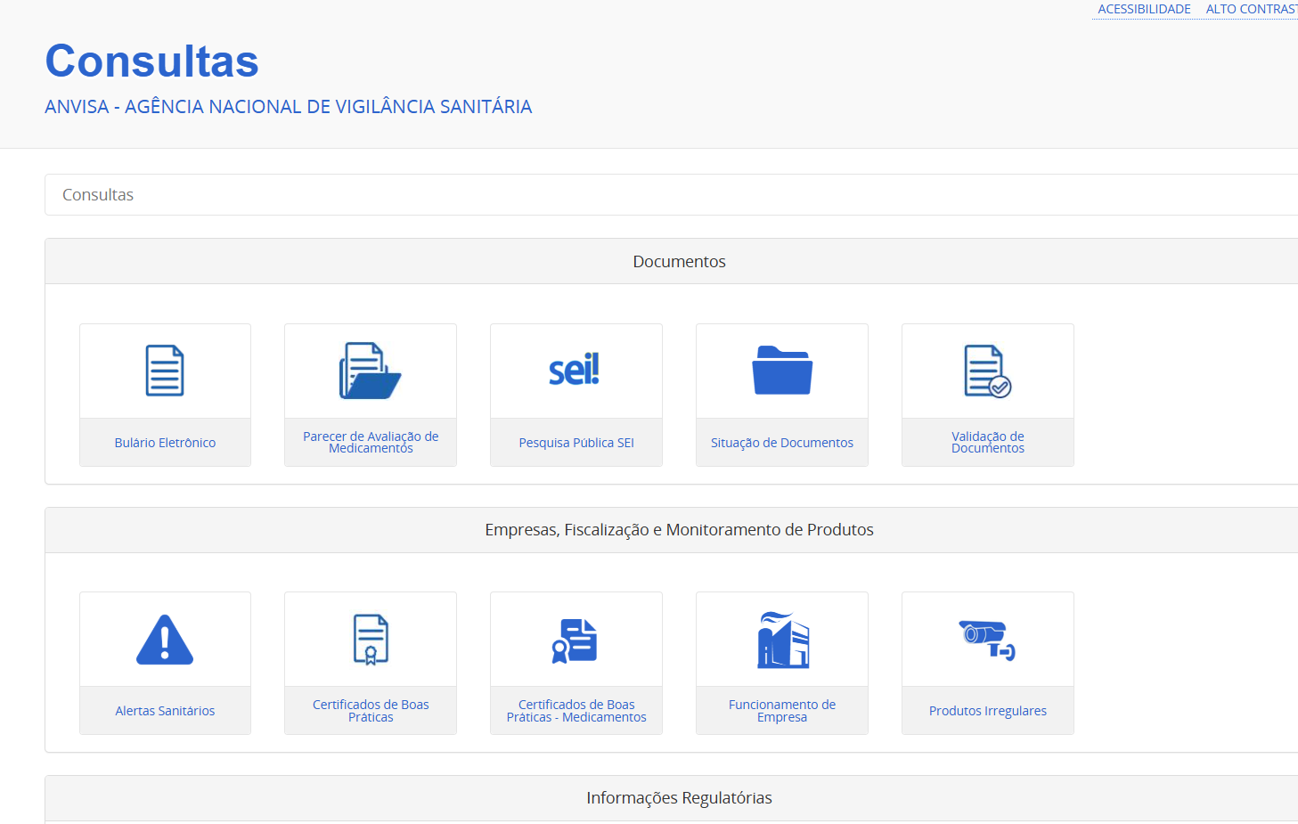 Página do sistema de consultas da Anvisa.