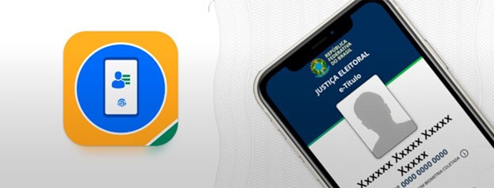 Arte com o ícone do aplicativo e-Título ao lado de celular exibindo o título de eleitor digital