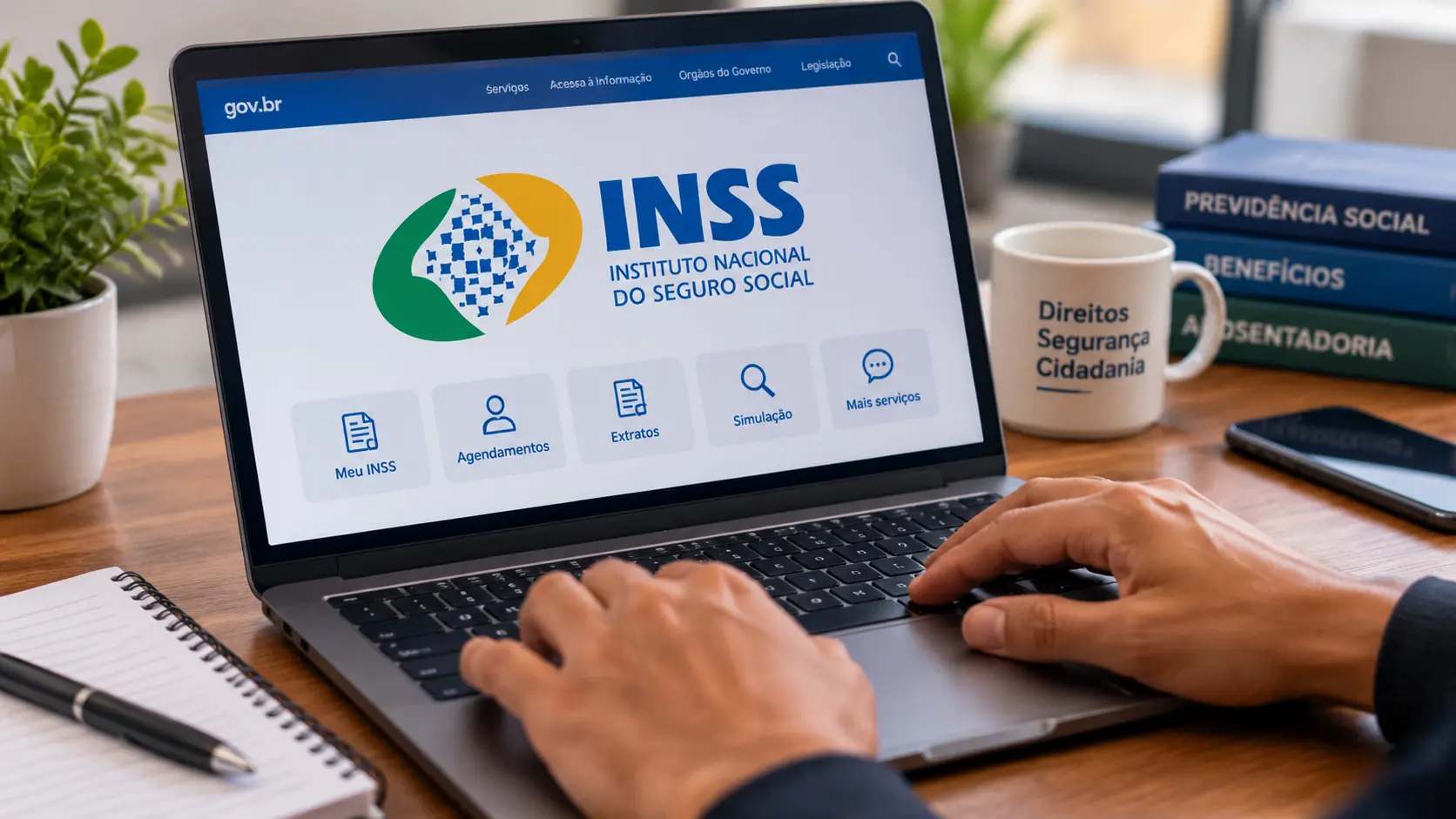 Tela do Meu INSS em computador representando a solicitação digital do benefício por incapacidade temporária pelo Atestmed.