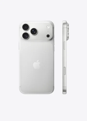 iPhone 18 Pro prata visto de trás e de lado com três câmeras grandes e logo da Apple.