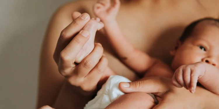 Imagem ilustrativa de mãe segurando recém-nascido no colo e tocando o pezinho do bebê, em referência à decisão do STF sobre a licença-maternidade