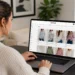 Mulher acessa site da Shein em notebook durante compra de roupas pela internet.